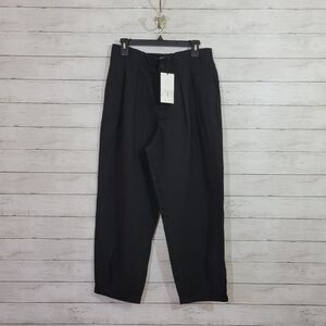 ZARA Womens Medium Linen Black High-Waisted Pleated Wide Leg Trousers Pants NWT